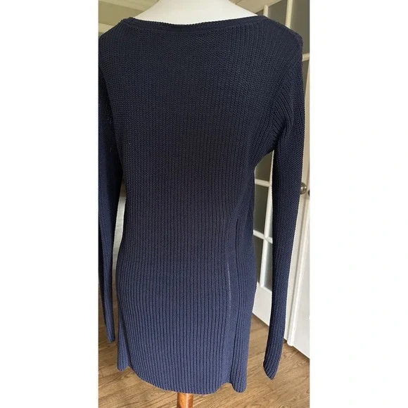 Athleta Womens Highline Sweater Navy Blue Cotton Nylon V Neck Split Hem Sz M - Picture 6 of 9